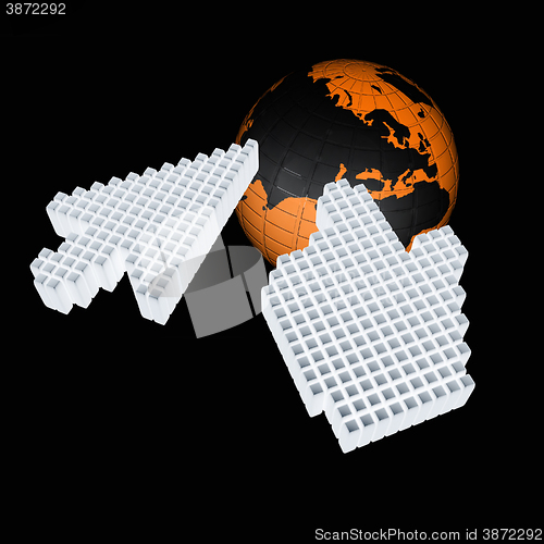 Image of Link selection computer mouse cursor and Earth - Glodal internet