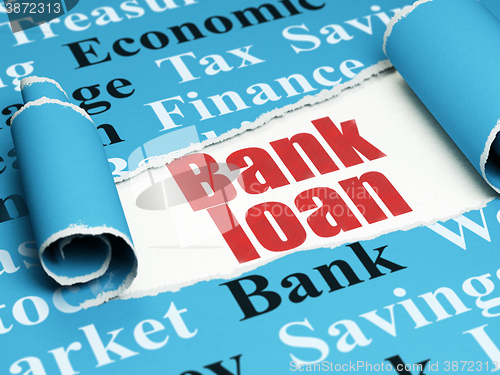 Image of Money concept: red text Bank Loan under the piece of  torn paper