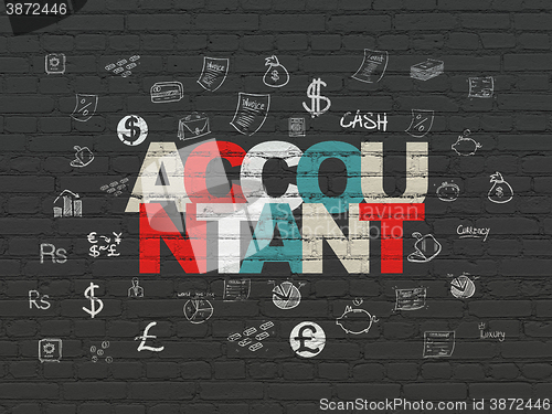 Image of Currency concept: Accountant on wall background