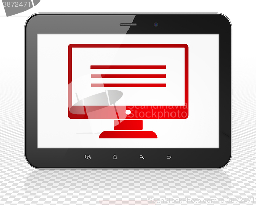 Image of Programming concept: Tablet Pc Computer with Monitor on display