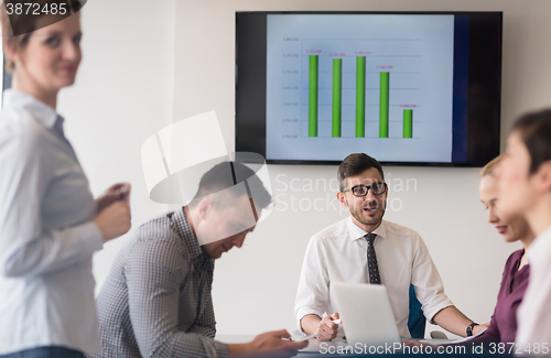 Image of young business people group on team meeting at modern office