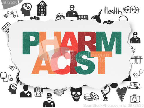 Image of Health concept: Pharmacist on Torn Paper background