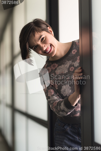 Image of portrait of business woman in casual clothes at startup office