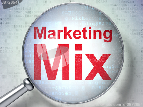 Image of Advertising concept: Marketing Mix with optical glass