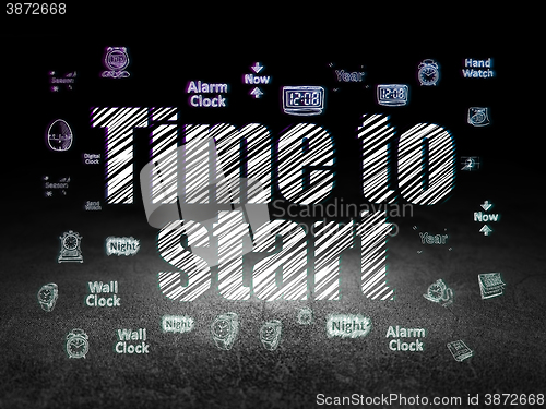 Image of Timeline concept: Time to Start in grunge dark room