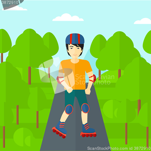 Image of Sporty man on roller-skates.