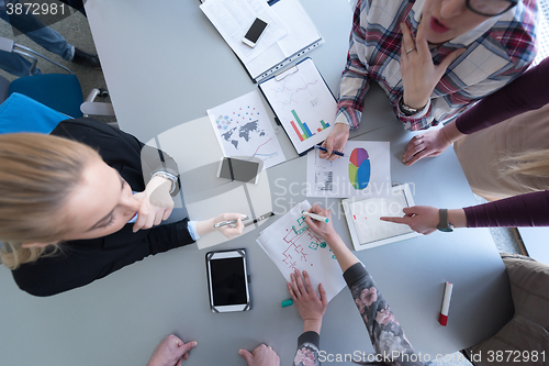 Image of top  view of business people group brainstorming on meeting