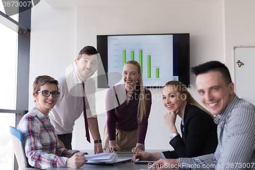 Image of startup business team on meeting at modern office