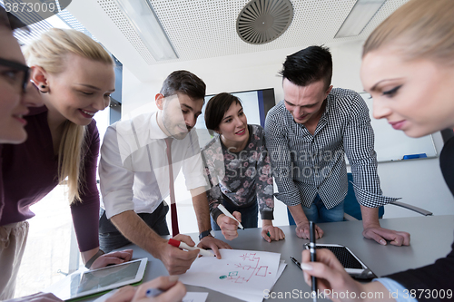 Image of top  view of business people group brainstorming on meeting