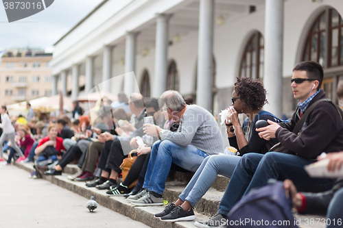 Image of People enjoing outdoor street food festival in Ljubljana, Slovenia.