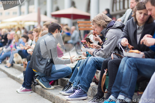 Image of People enjoing outdoor street food festival in Ljubljana, Slovenia.