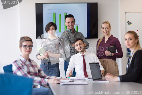 Image of portrait of business people group at modern office meeting room