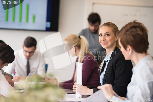 Image of young business people group on team meeting at modern office