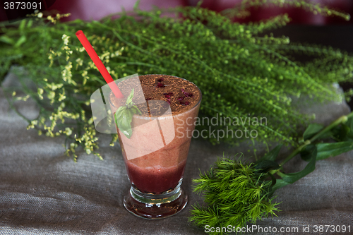 Image of raspberry smoothie with basil