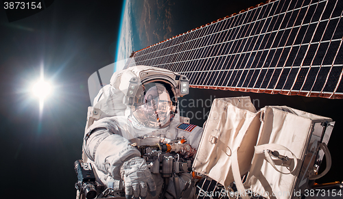 Image of International Space Station and astronaut.