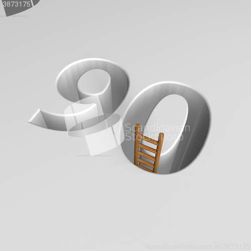 Image of number ninety and ladder - 3d rendering