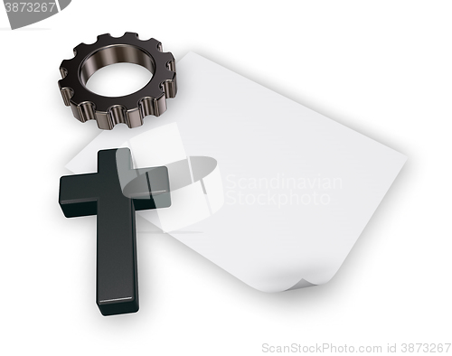 Image of christian cross and gear wheel - 3d rendering