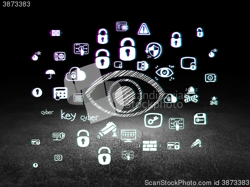 Image of Security concept: Eye in grunge dark room