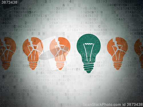 Image of Finance concept: light bulb icon on Digital Paper background