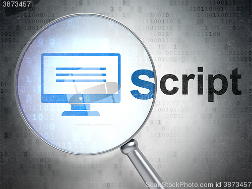 Image of Database concept: Monitor and Script with optical glass