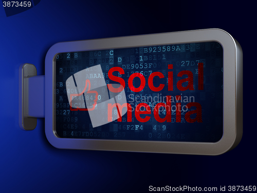 Image of Social media concept: Social Media and Thumb Up on billboard background