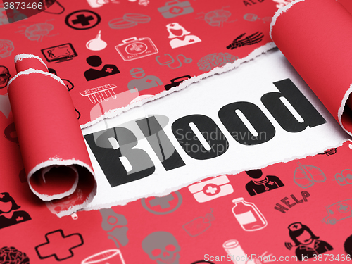 Image of Health concept: black text Blood under the piece of  torn paper