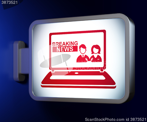 Image of News concept: Breaking News On Laptop on billboard background