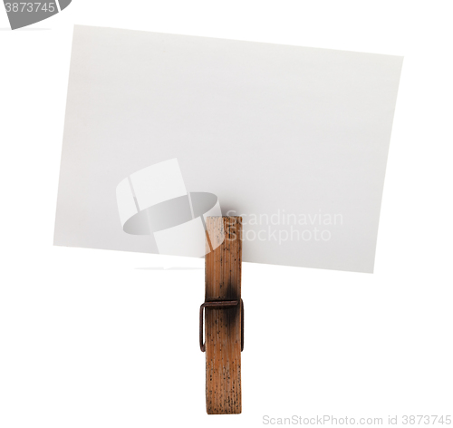 Image of Wooden old clothespin and empty card