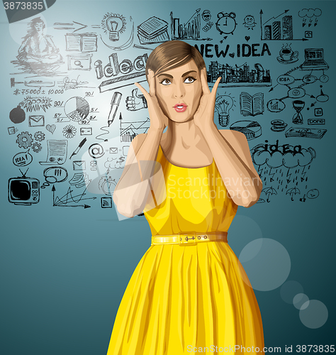Image of Vector Surprised Girl in Dress