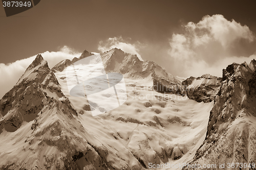Image of Glacier in winter mountains. 