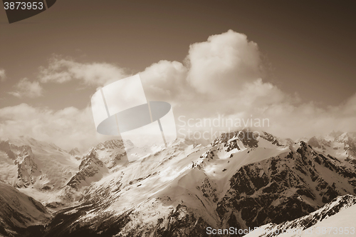 Image of View from ski slope on snowy mountains