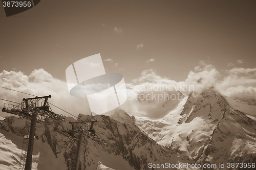 Image of Sepia mountains and ski lift