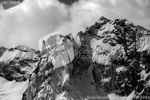 Image of Black and white winter mountains in cloud