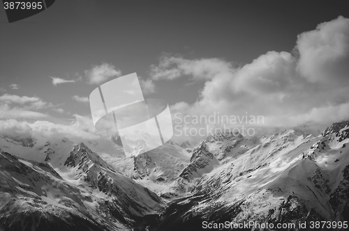 Image of Black and white mountains in cloud