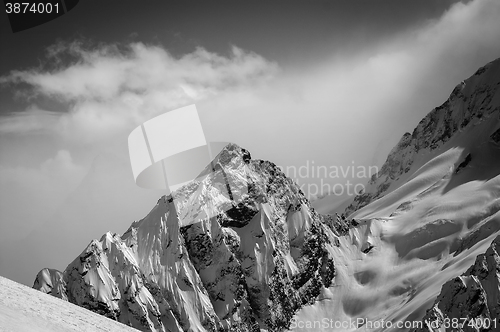 Image of Black and white snowy mountains