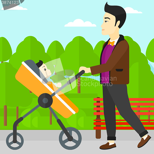 Image of Man pushing pram.