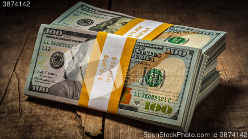 Image of Stacks of new 100 US dollars banknotes