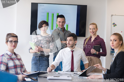 Image of portrait of business people group at modern office meeting room