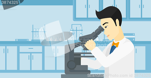Image of Laboratory assistant with microscope.