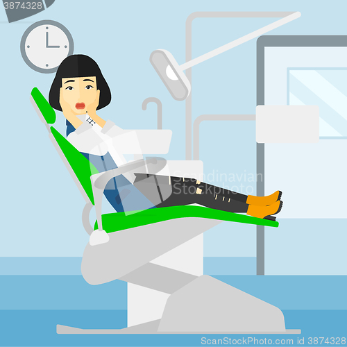 Image of Frightened patient in dental chair.