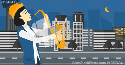 Image of Woman playing saxophone.