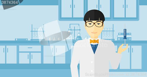 Image of Doctor with syringe in laboratory.