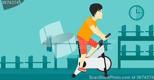 Image of Man doing cycling exercise.