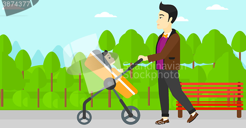 Image of Man pushing pram.