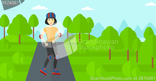Image of Sporty woman on roller-skates.