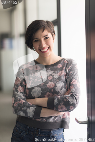 Image of portrait of business woman in casual clothes at startup office