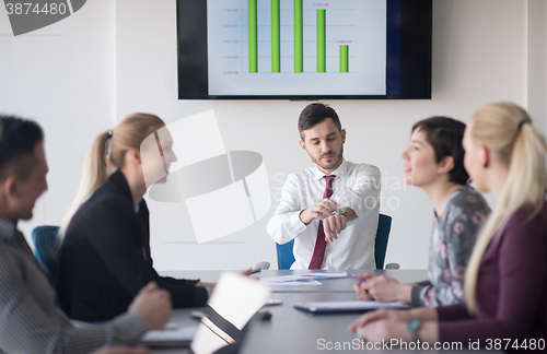 Image of young business people group on meeting at office