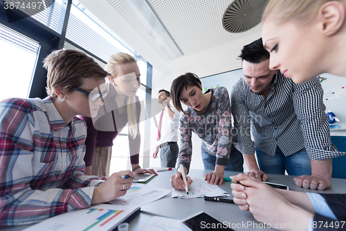 Image of top  view of business people group brainstorming on meeting