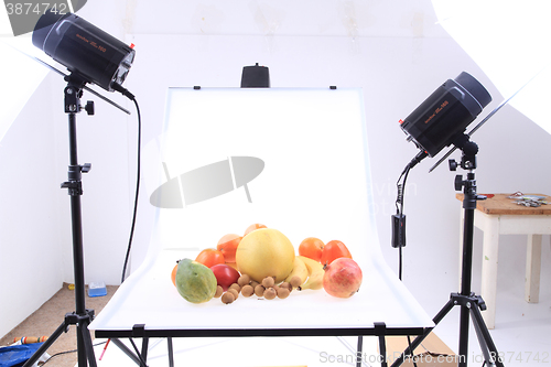 Image of exotic fruits on the photo table