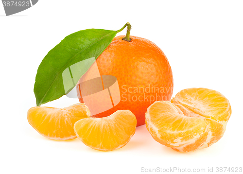 Image of Orange tangerine with leaf isolated 